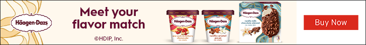 Advertisement for Haagen Daz. Meet your flavor match. Buy Now. 