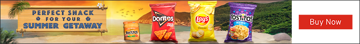 Advertisement for PepsiCo. PERFECT SNACK FOR YOUR SUMMER GETAWAY. Buy Now.