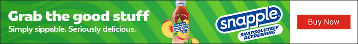 Advertisement for Keurig Dr Pepper. Grab the good stuff. Simply sippable. Seriously delicious. snapple. SNAPSOLUTELY REFRESHING. Buy Now.