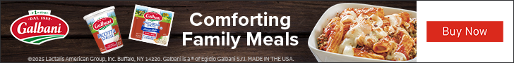 Advertisement for Galbani. Comforting Family Meals. Buy Now.