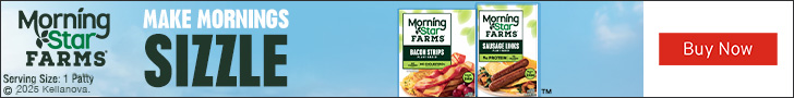 Advertisement for Morning star: Morning Star Farms Make Mornings sizzle. Buy Now