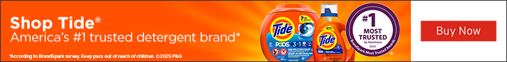 Advertisement for Tide. Shop Tide. America’s #1 trusted detergent brand. Buy Now.