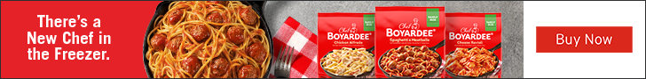 Advertisement for Boyardee. There's a New Chef in the Freezer. Buy Now.