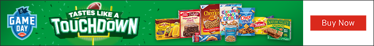 Advertisement for General Mills. GAME DAY. TASTES LIKE A TOUCHDOWN. Buy Now.