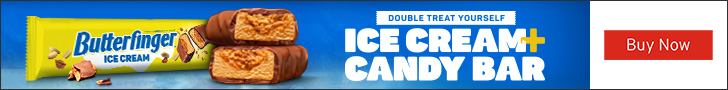Advertisement for Wells Enterprises. DOUBLE TREAT YOURSELF. ICE CREAM+CANDY BAR. Buy Now.