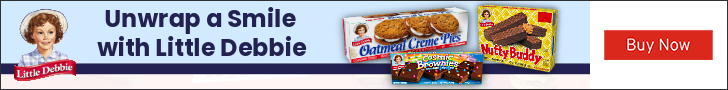 Advertisement for McKee Foods. Unwarp a Smile with Little Debbie. Buy Now.