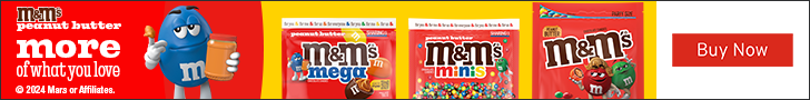 Advertisement for Mars_M&Ms. peanut butter. more of what you love. Buy Now.