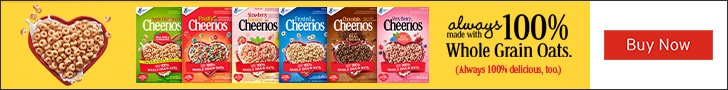 Advertisement for General Mills. always made with 100% Whole Grain Oats. (Always 100% delicious, too.) Buy Now.
