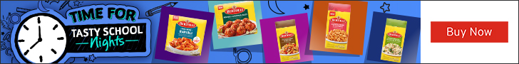 Advertisement for Conagra Brands. TIME FOR TASTY SCHOOL Nights. Buy Now.