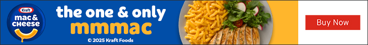 Advertisement for The Kraft Heinz Company. Kraft mac & CHeese. the one & only mmmac. 2025 Kraft Foods. Buy Now.