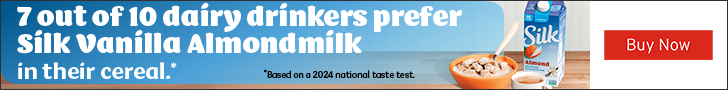 Advertisement for Silk: 7 out o 10 dairy drinkers prefer silk vanilla almond milk in their cereal. Buy Now