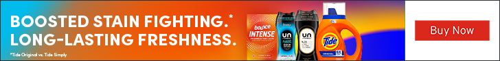 Advertisement for Procter & Gamble. BOOSTED STAIN FIGHTING.* LONG-LASTING FRESHNESS. Buy Now.