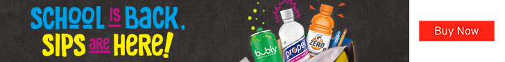 Advertisement for PepsiCo. SCHOOL IS BACK, SIPS aRe HERE! Buy Now.