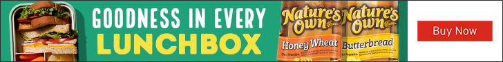 Advertisement for Flowers Bakeries. GOODNESS IN EVERY LUNCHBOX. Buy Now.