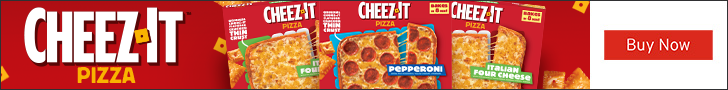 Advertisement for PALERMO VILLA INC. CHEEZ-IT PIZZA. Buy Now.