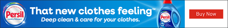 Advertisement for Persil. That new clothes feeling. Deep clean & care for your clothes. Buy Now