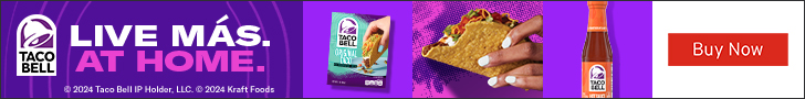 Advertisement for Taco Bell: Live Mass at Home. Buy Now.