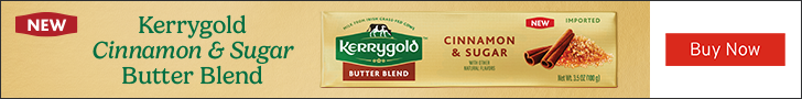 Advertisement for Ornua Co-operative. NEW Kerrygold Cinnamon & sugar Butter Blend. Buy Now.