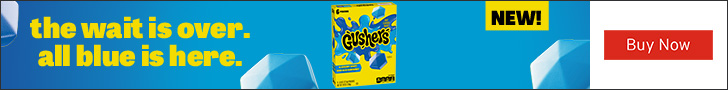 Advertisement for The General Mills. the wait is over. all blue is here. NEW!. Buy Now.