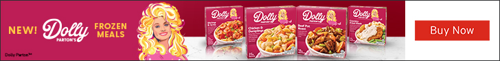 Advertisement for Conagra. NEW! Dolly Parton’s FROZEN MEALS Dolly Parton™. Buy Now.
