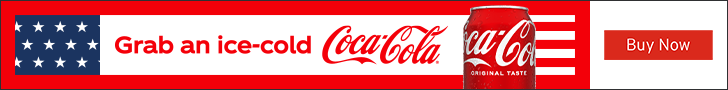 Advertisement for Coca Cola. Grab an ice-cold Coca-Cola. Buy Now.