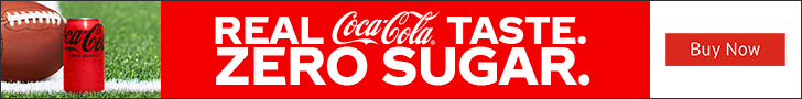 Advertisement for The Coca Cola Company. REAL Coca-Cola TASTE. ZERO SUGAR. Buy Now.