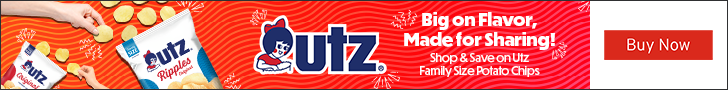 Advertisement for Utz. Big on Flavor, Made for Sharing! Shop & Save on Utz. Family Size Potato Chips. Buy Now