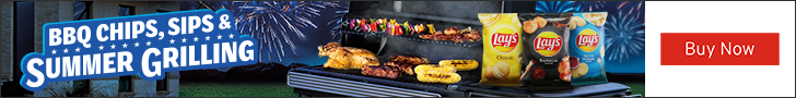 Advertisement for PepsiCo. BBQ CHIPS, SIPS & SUMMER GRILLING. Buy Now.