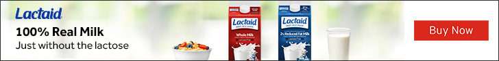 Advertisement for Lactaid. 100% Real Milk. Just without the lactose. Buy Now