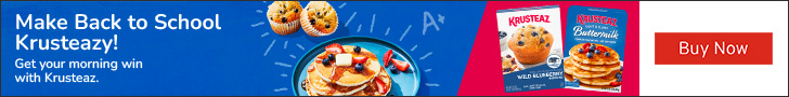 Advertisement for Continental Mills. Make Back to School Krusteazy! Get your morning win with Krusteaz. Buy Now.