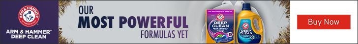 Advertisement for Church & Dwight Co. ARM & HAMMER DEEP CLEAN. OUR MOST POWERFUL FORMULAS YET. Buy Now.
