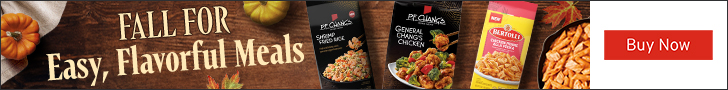 Advertisement for Conagra Brands. FALL FOR Easy, Flavorful Meals. Buy Now.