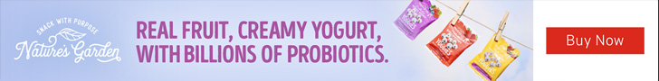 Advertisement for CIBO VITA INC. REAL FRUIT, CREAMY YOGURT, WITH BILLIONS OF PROBIOTICS. Buy Now.