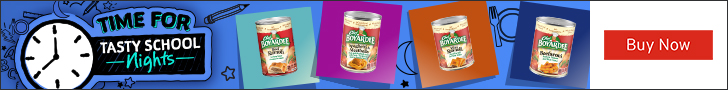 Advertisement for Conagra Brands. TIME FOR TASTY SCHOOL Nights. Buy Now.