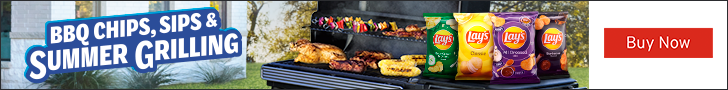 Advertisement for Pepsico. BBQ CHIPS, SIPS & SUMMER GRILLING. Buy Now.