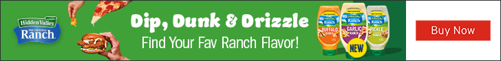 Advertisement for Clorox. Dip, Dunk & Drizzle. Find Your Fav Ranch Flavor! Buy Now